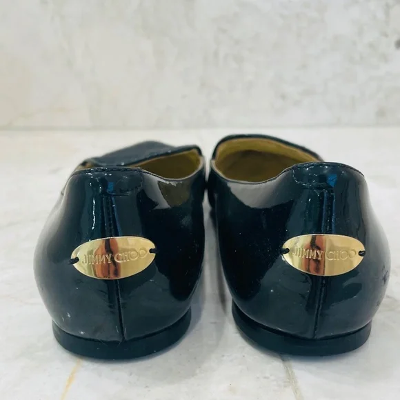JIMMY CHOO {37.5} Loafers Black Patent Leather Fabric Pointed Toe - Picture 4 of 10
